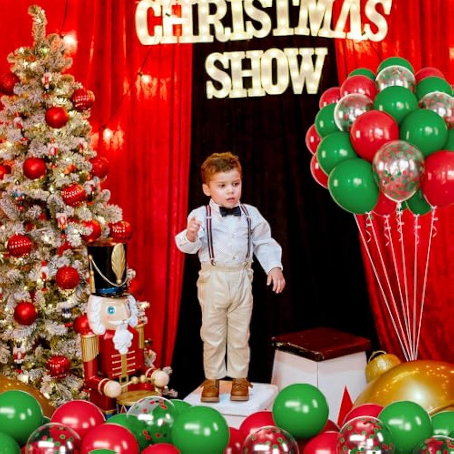 60Pc Christmas Balloon Kit Red Green Clear Confetti Garland Arch