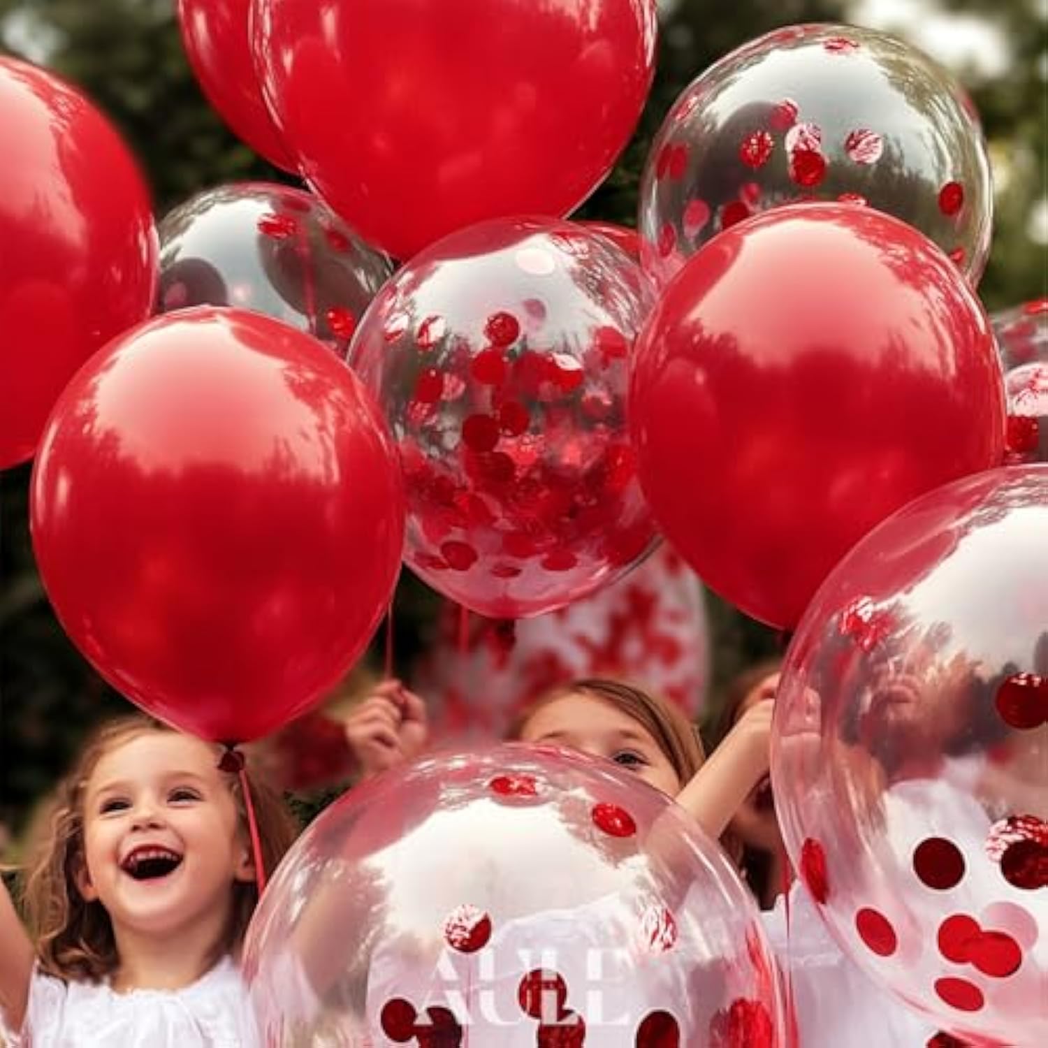 Party Balloons Pack Of 42-12In Red Confetti Balloons & Red Latex Balloons And 64Ft Ribbons - 12 Inches Balloons Decorations Set