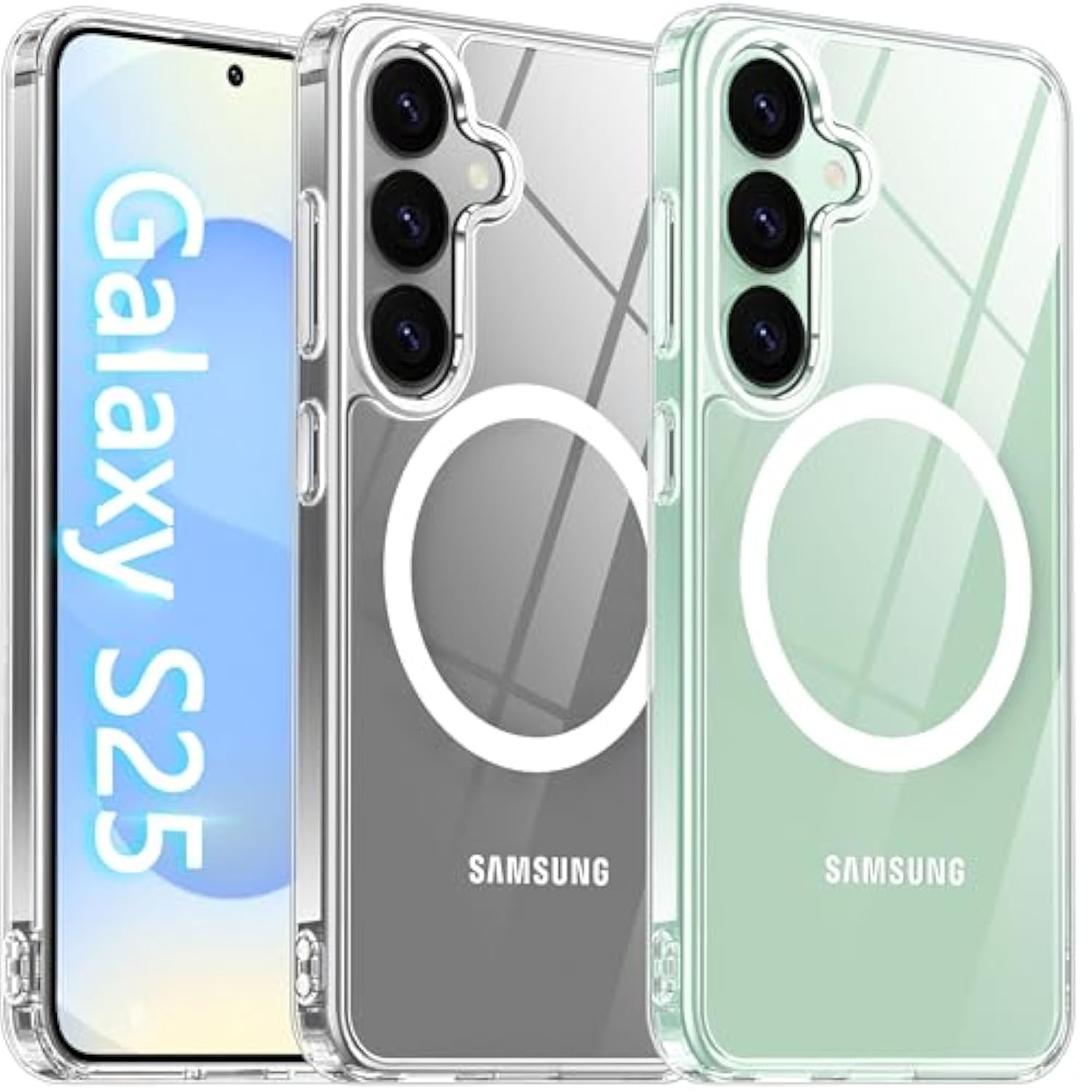 Magnetic For Samsung Galaxy S25 Case Clear [Compatible With Magsafe][Anti-Yellowing][Built-In 4 Airbags][ Grade Protection][Transparent Shockproof Slim] S25 Phone Case (Clear)