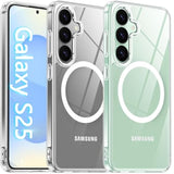 Magnetic For Samsung Galaxy S25 Case Clear [Compatible With Magsafe][Anti-Yellowing][Built-In 4 Airbags][ Grade Protection][Transparent Shockproof Slim] S25 Phone Case (Clear)