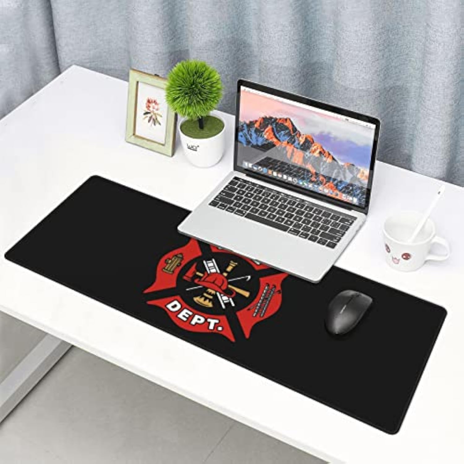 Firefighter Fire Dept. Logo Rescue Extended Large Xxl Gaming Mouse Pad Mat ( 31.5 X 11.8 In), Mousepad Keyboard With Non-Slip Rubber Base Waterproof Stitched Edges For Work, Game, Office, Home