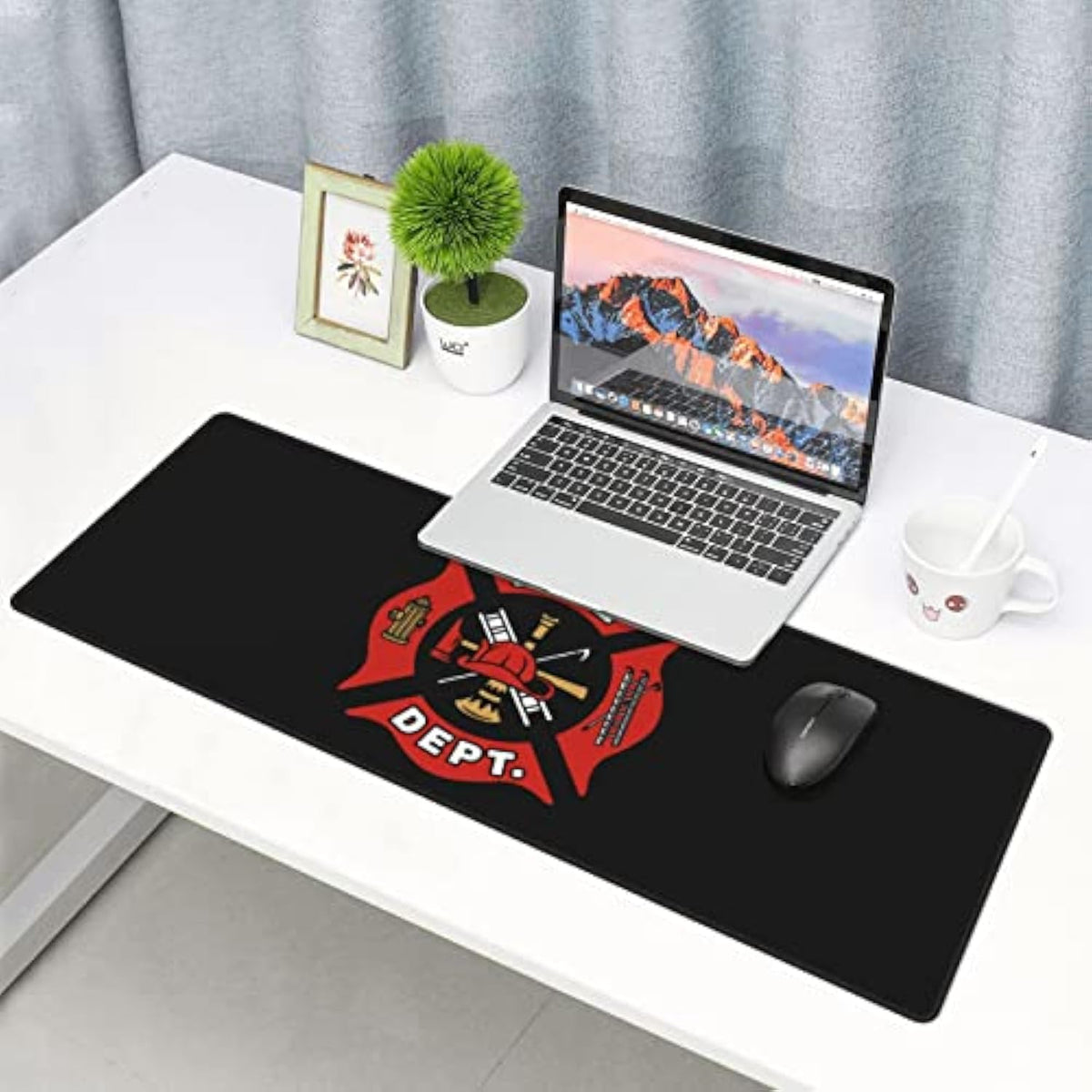 Firefighter Fire Dept. Logo Rescue Extended Large Xxl Gaming Mouse Pad Mat ( 31.5 X 11.8 In), Mousepad Keyboard With Non-Slip Rubber Base Waterproof Stitched Edges For Work, Game, Office, Home