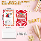 Carnival Birthday Party Invitations, Circus Birthday Invitation, Double-Sided Fill In Invites For Boys Girls, Kids Circus Birthday Party Decorations, 20 Cards With 20 Envelopes(C06)