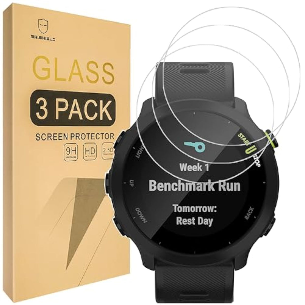 Screen Protector Compatible With Garmin Forerunner 55 / 45S / 45 [Tempered Glass] [3-Pack] [Japan Glass With 9H Hardness]