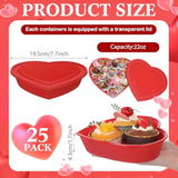 25 Pcs 22 Oz Valentine'S Day Heart Shaped Storage Containers With Lids Valentine Plastic Storage Charcuterie Boxes Red Heart Disposable Dessert Box For Kitchen Restaurant Fruit Vegetable Food