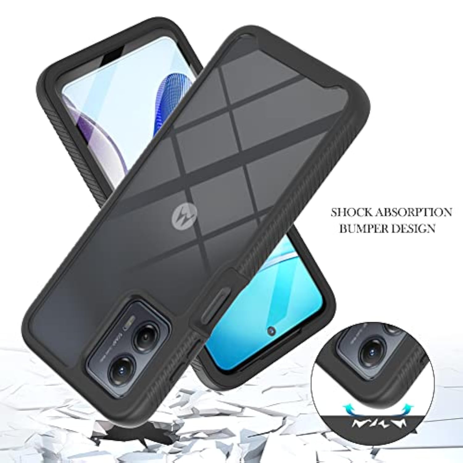 Motorola Moto E15 G05 G15 G15 Power Phone Case with Screen Protector, Black