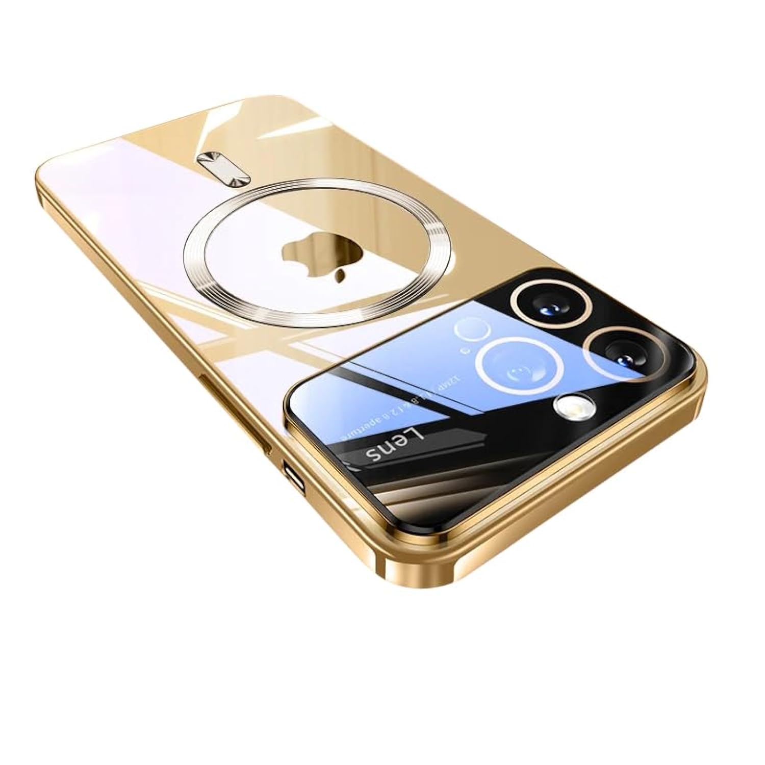 Magnetic Series Designed For Iphone 14 Pro Max Case,[Compatible With Magsafe][Military Drop &Full Camera Lens Protector],Electroplated Large Window Clear Shockproof Cover,Gold