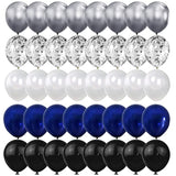 Chrome & Confetti Balloon Set: Navy, Black, White Party Decor (100pcs, 12")