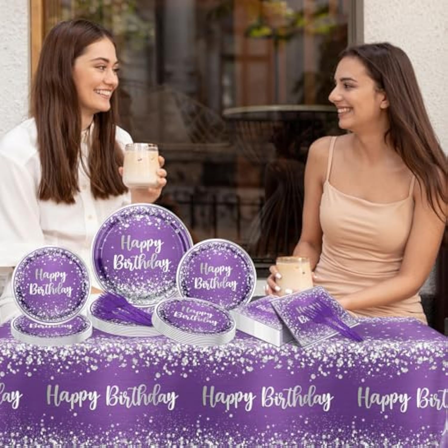 Purple And Silver Plates And Napkins Party Supplies,Purple Glitter Sliver Birthday Party Tableware Purple Dessert Plates Napkins Tablecloth Forks For Girl Women Birthday Supplies,Serve 20