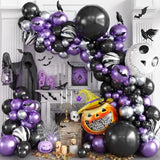 Skull Halloween Balloon Garland Arch Kit 107pcs Purple Black Silver Balloons Pumpkin Bat Decor