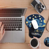 Ergonomic Mouse Pad With Wrist Rest,Comfortable Computer Gel Mouse Pad Wrist Support For Laptop,Pain Relief Mousepad With Non-Slip Pu Base Starry Night Black Cat