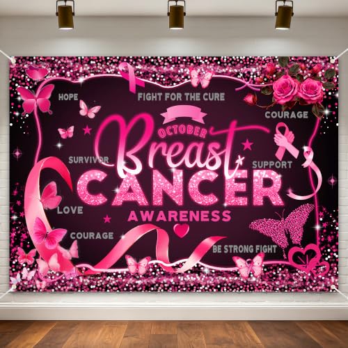 7x5ft Breast Cancer Awareness Backdrop Pink Ribbon Survivor Party Banner