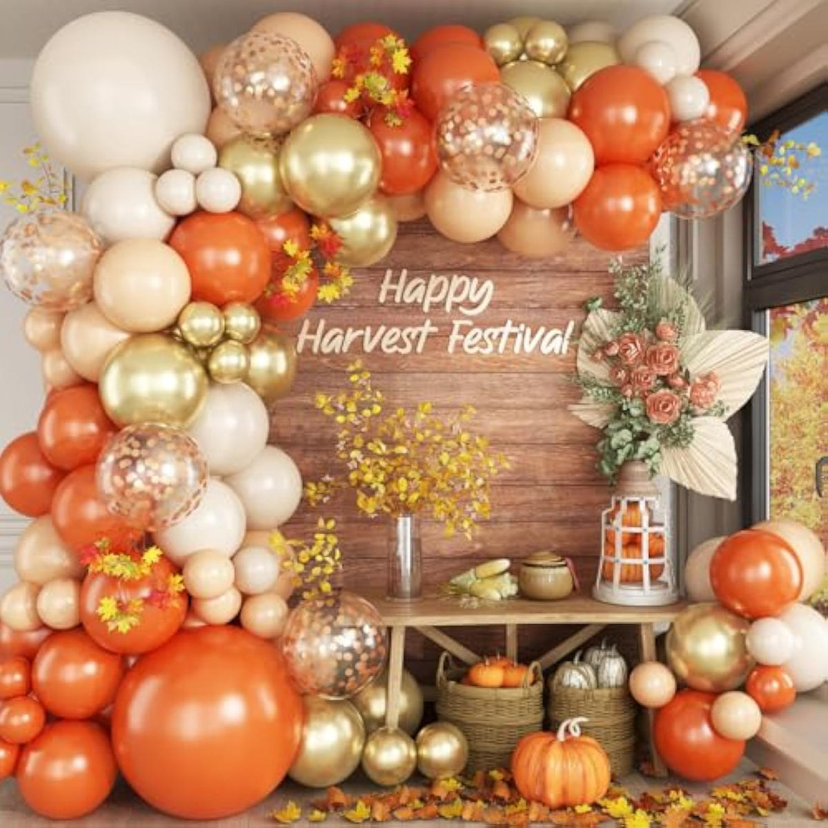 Fall Balloon Arch Kit with Orange Sand Gold Balloons for Baby Shower or Birthday