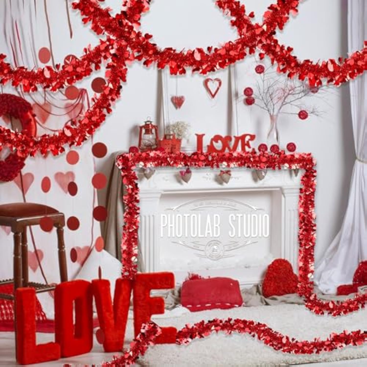 50Ft Valentines Day Garland Valentines Day Decor Red Heart Tinsel Garland Metallic Glitter Hanging Garland Valentines Decorations For Home Mantel Indoor Outdoor Wedding Galentines Party Decor