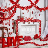 50Ft Valentines Day Garland Valentines Day Decor Red Heart Tinsel Garland Metallic Glitter Hanging Garland Valentines Decorations For Home Mantel Indoor Outdoor Wedding Galentines Party Decor