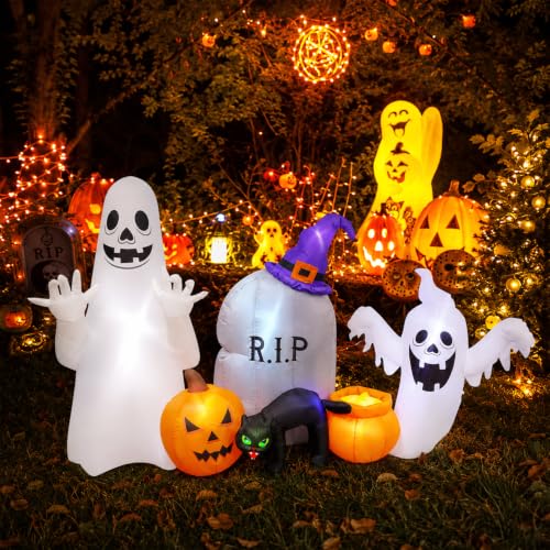 8FT Halloween Inflatable Ghost Cat Pumpkin