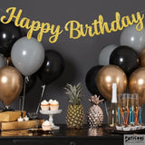 Gold Happy Birthday Banner, Pre-Strung Glitter Gold Birthday Sign, 10 Feet, No Diy, Happy Birthday Garland For Women Men Birthday Party Decorations Supplies