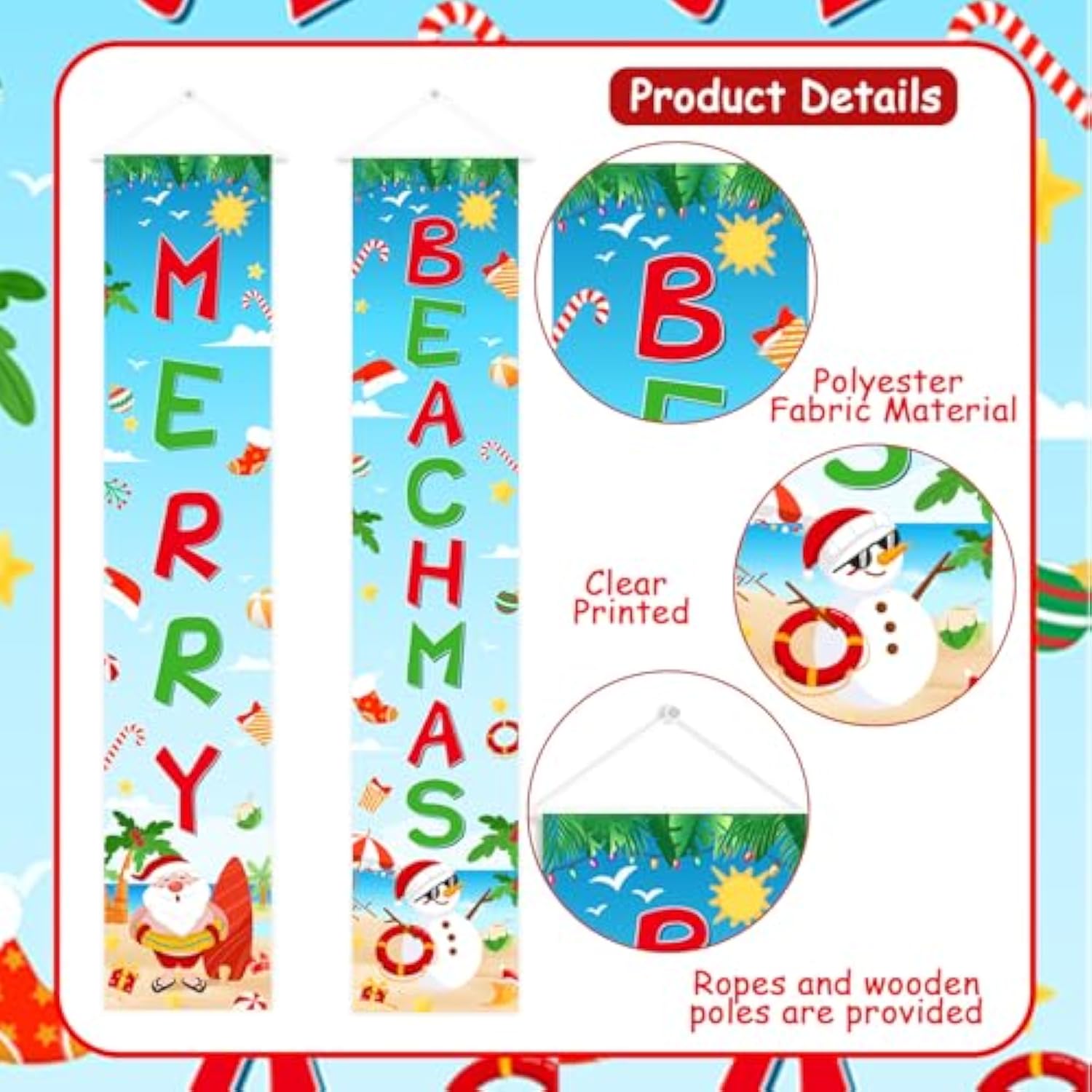 July Christmas Decorations, Coastal Christmas Party Door Banner Coastal Beach Merry Beachmas Garden Banner For Summer Party