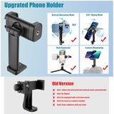 Cell Phone Holder Vertical And Horizontal Tripod Mount Adapter Rotation Bracket Adjustable Clip With Cold Shoe And 1/4" Screw For Iphone, Android Phone, Selfie Stick, Monopod, Camera