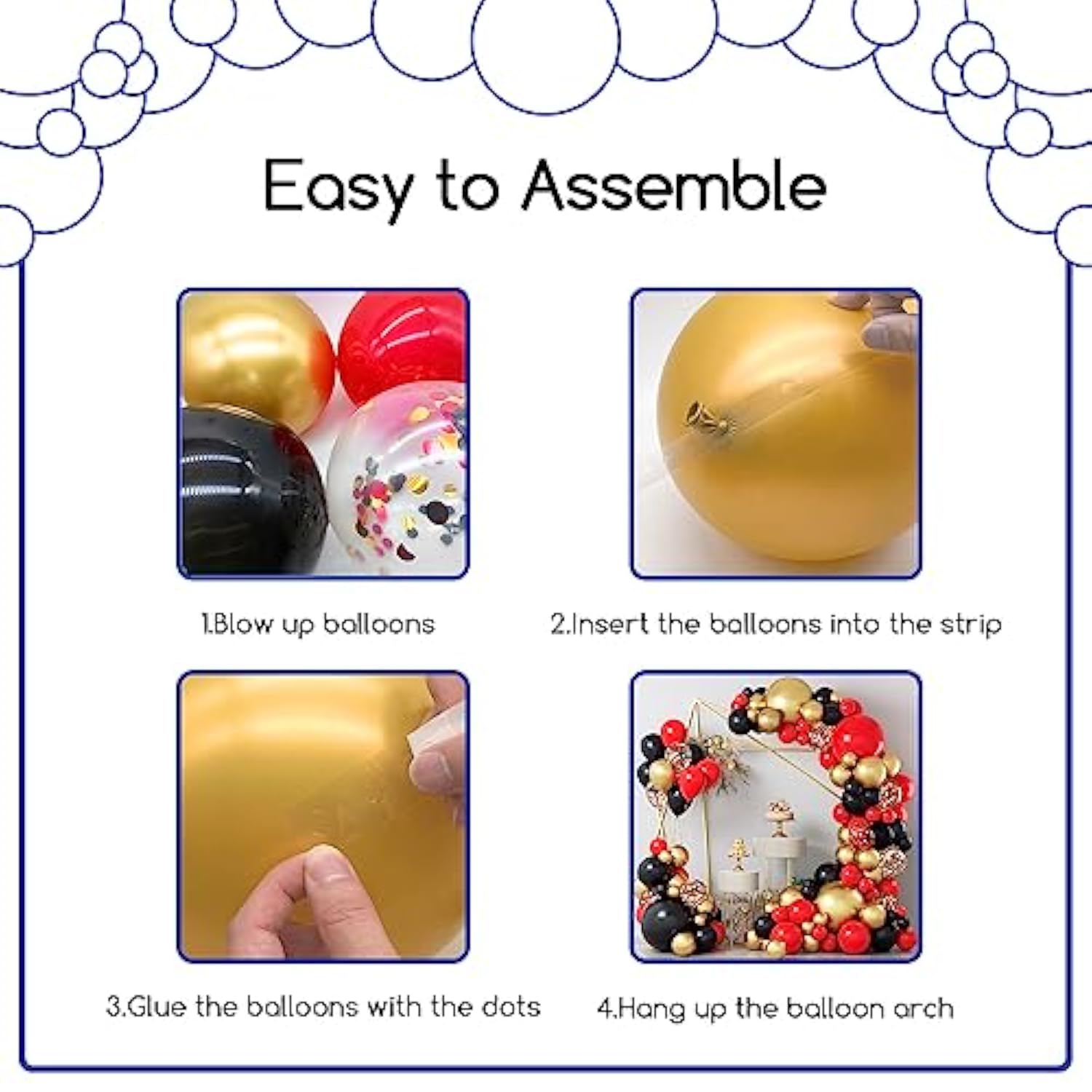 Red Black And Gold Balloons Garland Kit, 124Pcs Red Black Metallic Gol