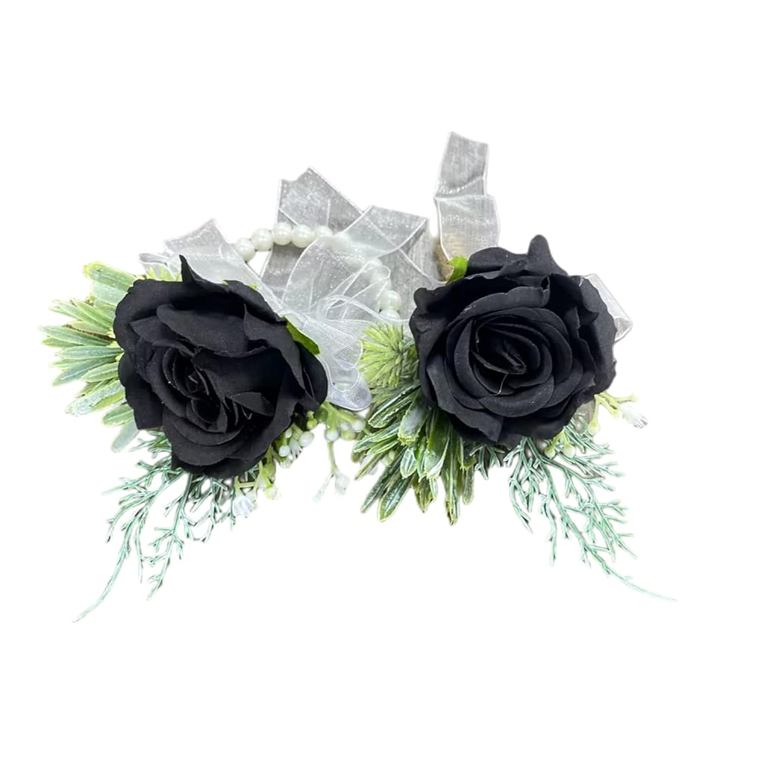 Rose Wrist Corsage Wristlet Band Bracelet And Men Boutonniere Set, Corsage For Prom,Bride Hand Flower Flowers Ceremony,Wedding Party Prom Decor,Diy Petals Hair Hat Wreath (Black)