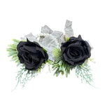 Rose Wrist Corsage Wristlet Band Bracelet And Men Boutonniere Set, Corsage For Prom,Bride Hand Flower Flowers Ceremony,Wedding Party Prom Decor,Diy Petals Hair Hat Wreath (Black)