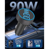 [4 In 1] Usb C Car Charger, 4-Port 90W Super Fast Charging Cigarette Lighter Adapter, Dual 45W Usbc & Usb-A Multiport Car Phone Charger Accessories For Iphone 16E 16 15 14 13 12, Ipad, Samsung Tablet