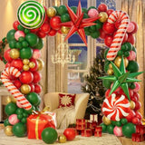 Christmas Balloon Garland Arch Kit, Red Green Gold Gift Box Exploding Star Foil Balloons, Windmill Candy Christmas Balloons For Party Decorations