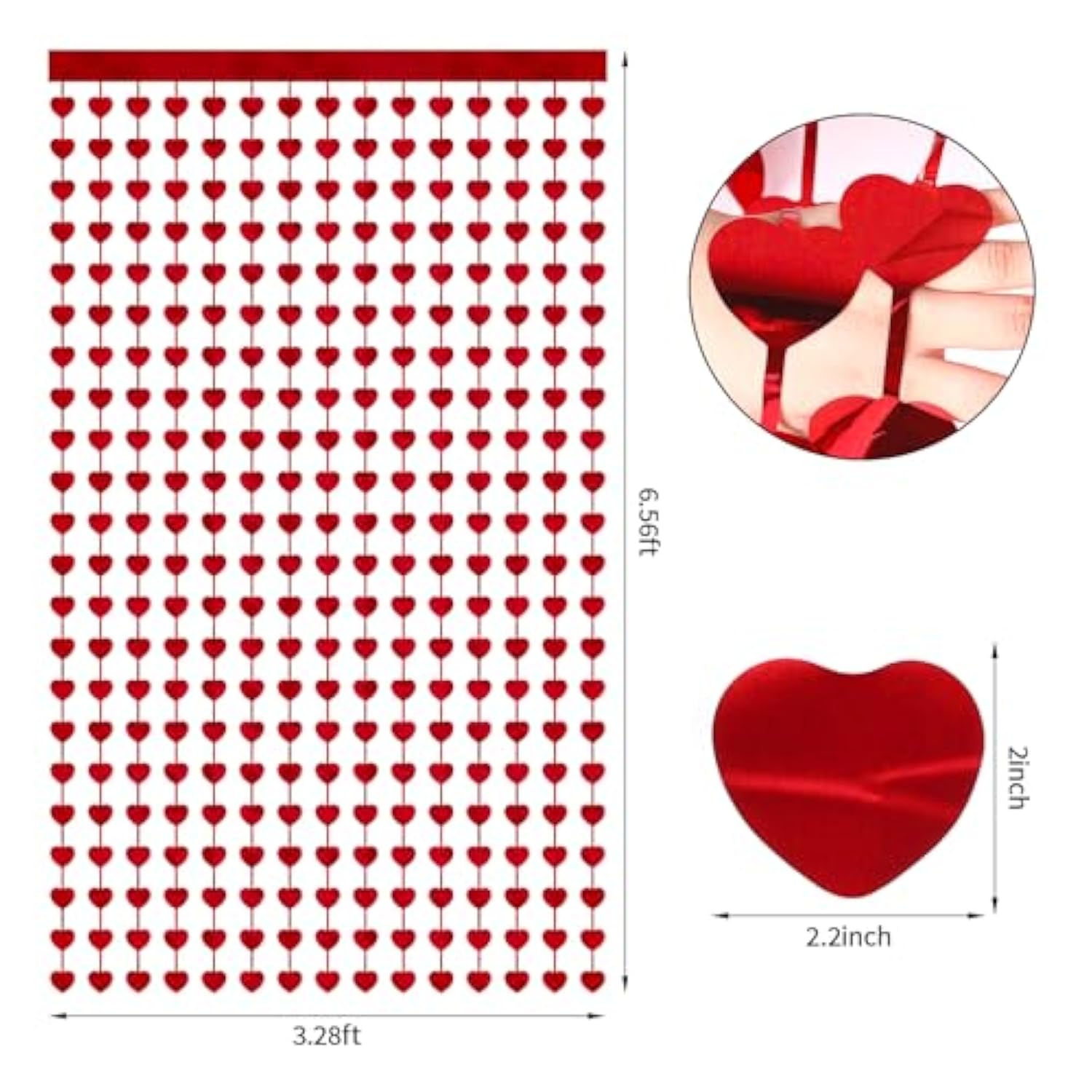 2Pcs Valentines Party Decorations Backdrop, 3.28 X 6.56 Ft Foil Heart Backdrop Valentines Door Decor, Heart Streamer Red Fringe Backdrop Valentines Favors For Anniversary, Birthday Wedding Engagement
