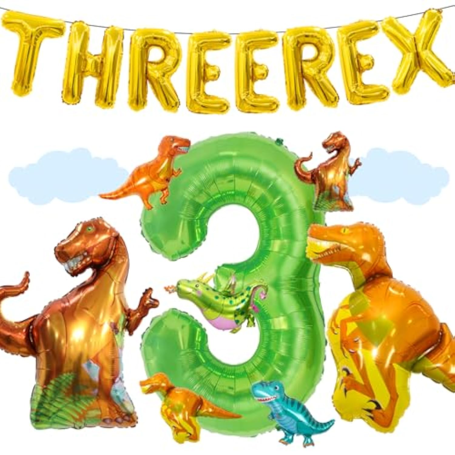 16Pcs Three Rex Balloons, Three Rex Birthday Party Decorations Boy Dinosaur 3Rd Birthday Party Supplies Include Three Rex Balloon Dinosaur Foil Balloons For 3 Rex Birthday Decorations Boys