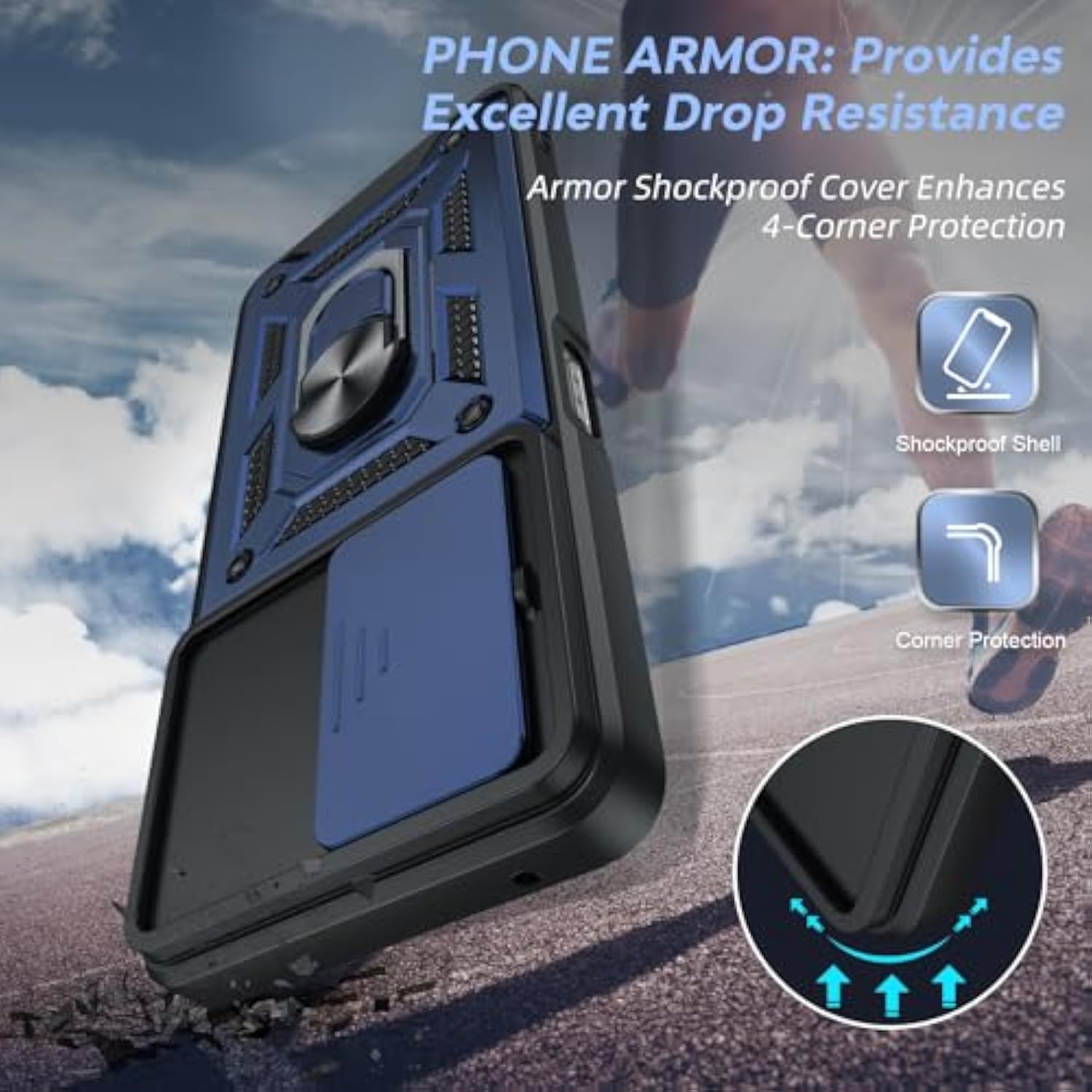 For Oneplus Nord-N30 5G Case: With Slide Camera Cover Screen Protector, Military-Grade Shockproof Protective Magnetic Ring Stand One Plus Nord N30 5G Cell Unlocked Phone Covers Funda Fara, Blue