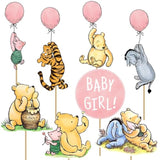 16Pcs Winnie Centerpieces For Baby Shower Decorations Girls Table Signs For Girls Baby Shower Birthday Party Decorations