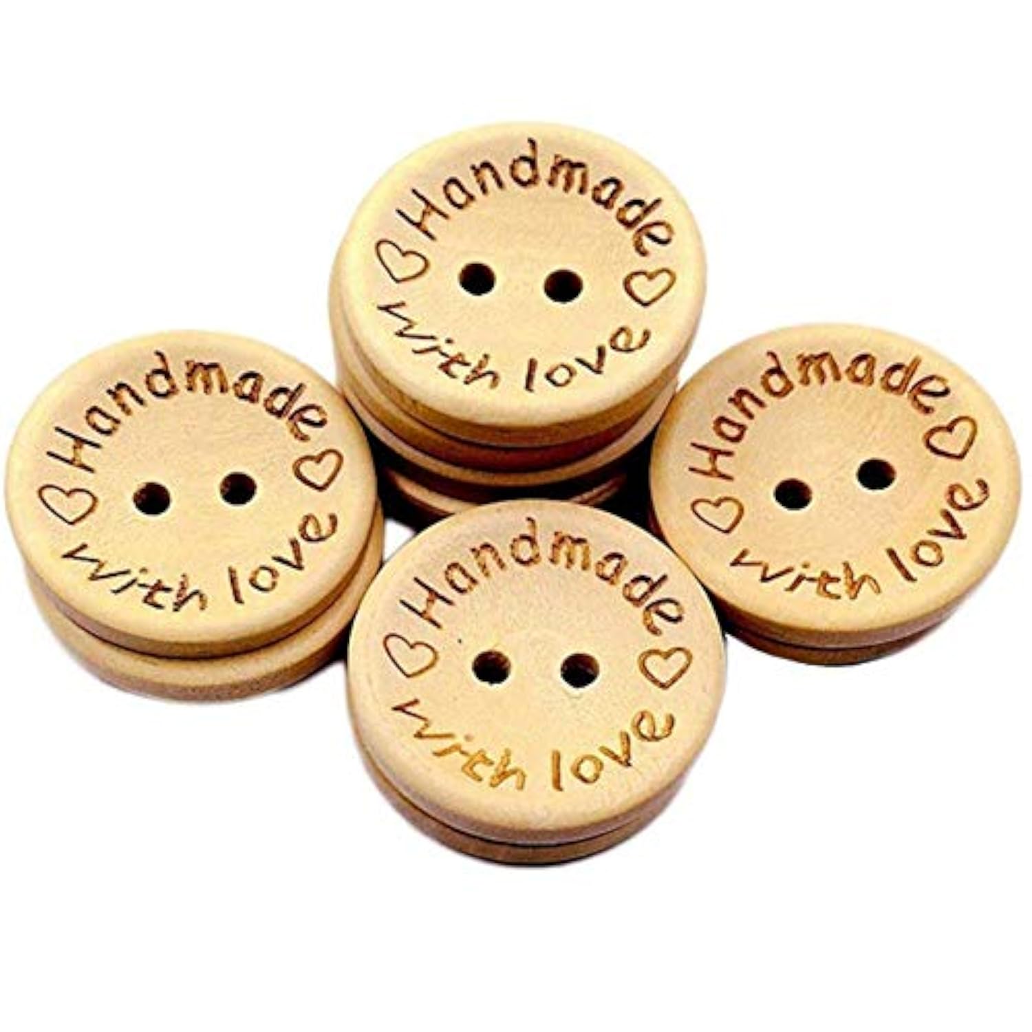 100 Pcs Wooden Buttons Handmade With Love Round Sewing Button 2 Holes