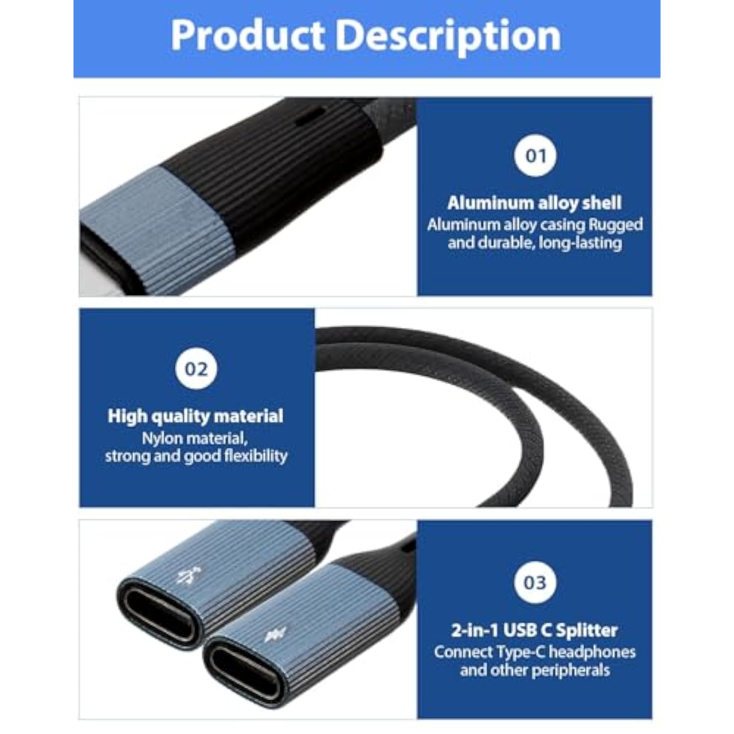 Usb C Splitter 1 In 2 Out Dual Usb C Headphone And Charger Type C Audio Adapter With Pd 60W Charging Port Dongle Cable Splitter For Iphone 16/15 Ipad Galaxy S24 S23