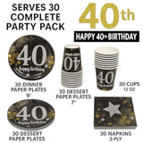 40Th Birthday Party Supplies For 30 – Plates, Cups, Napkins | Black & Gold 9" Dinner Plates, 7" Dessert Plates, 12Oz Cups, 3-Ply Napkins – Disposable 40Th Birthday Decorations For Men & Women
