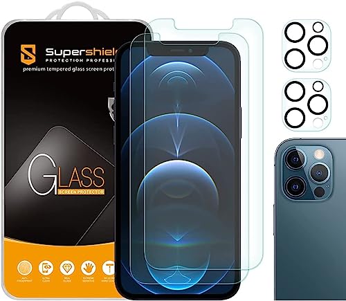 (2 Pack) Designed for iPhone 12 Pro (6.1 inch) + Camera Lens Tempered Glass Screen Protector, Anti Scratch, Bubble Free