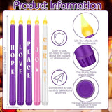 5 Pcs Led Flameless Advent Candle Set Christmas Candles With Words Joy Peace Christ Hope Love Seasonal Celebration Candles With Remote For Church Wreath, Battery Operated, Purple Pink White