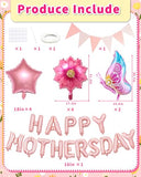 Happy Mother's Day Balloon Set Decoration, Pink Mothers Day Decorations Banner Include Letter, Butterfly, Flower Balloons for Party Women