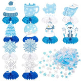 Frozen Winter Wonderland Party Decorations - 12 Pack Winter Themed Snowflake Honeycomb Table Centerpieces and 600pcs Snowflake Confetti for Christmas Holiday Winter Birthday Baby Shower Party Supplies