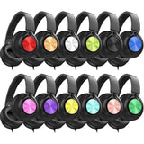 Headphones Wired 12-Pack Bulk for School Students Kids K-12 Classroom?Adjustable, Foldable, Over-Ear Headsets with Microphone HD Stereo Sound 3.5mm