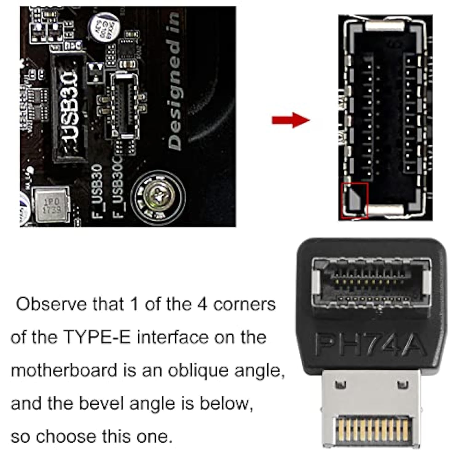 Right Angle Usb Type E Adapter Usb3.1 Type E Header Converter 90 Degree Steering Elbow For Computer Motherboard (Ph74A)