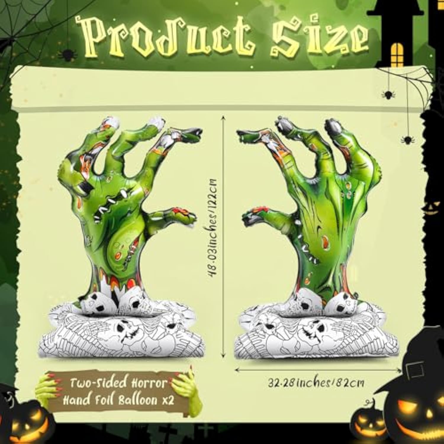 2pcs 4D Zombie Hand Foil Balloons 49 Inch Large Halloween Party Decorations