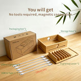 Bamboo Charging Station Organizer for Multi-Devices with Tray, Nightstand Desk Electronic Organizer Stand for Cell Phone, Tablet, Etc (with 5-Cable,
