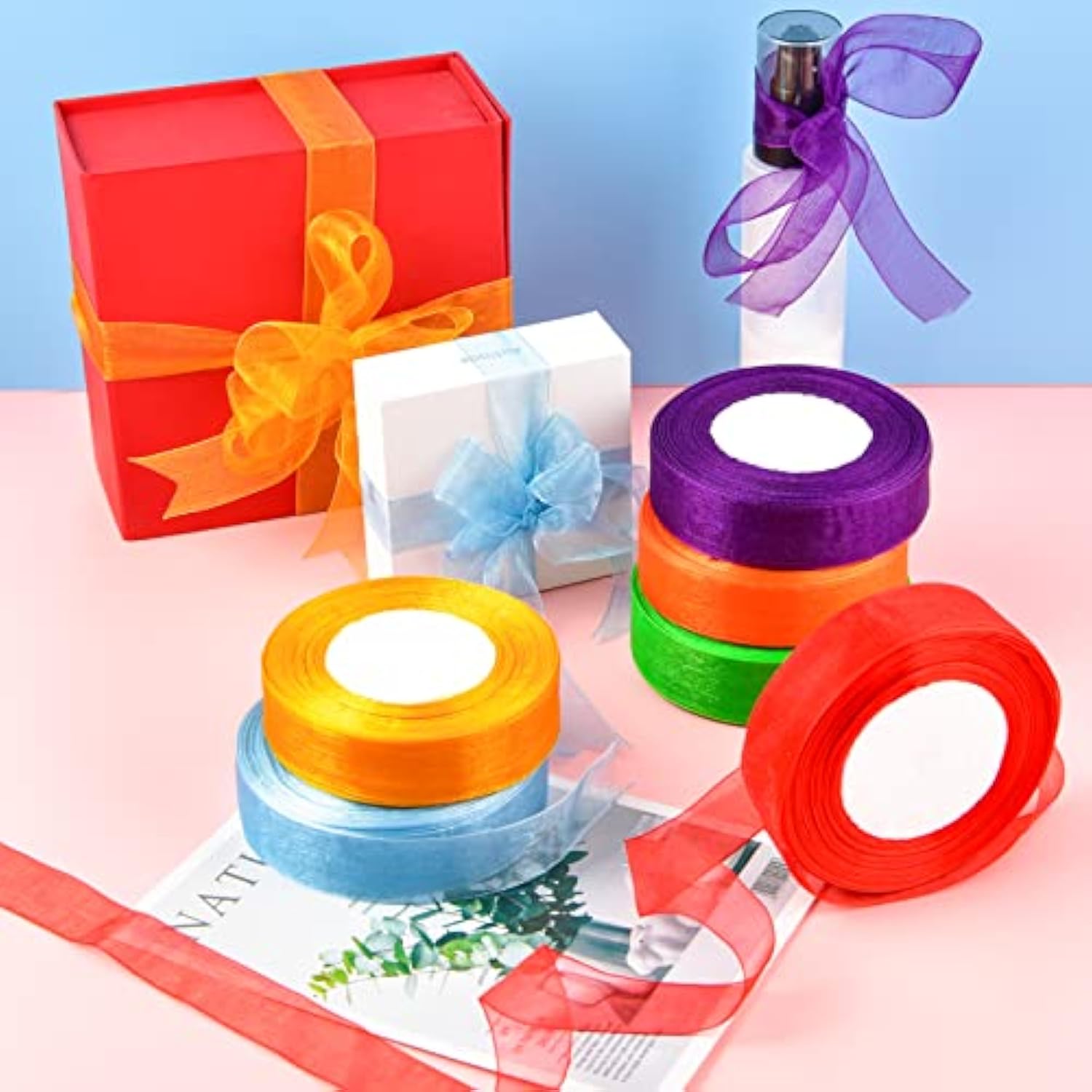 6 Rolls Organza Ribbon Sheer Chiffon Ribbon Transparent Chiffon Ribbon
