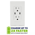 Leviton T5636-W 60W (6A) USB Dual Type-C/C Power Delivery in-Wall Charger with 15A Tamper-Resistant Outlet, USB Charger for Smartphones, Tablets, Laptops, White