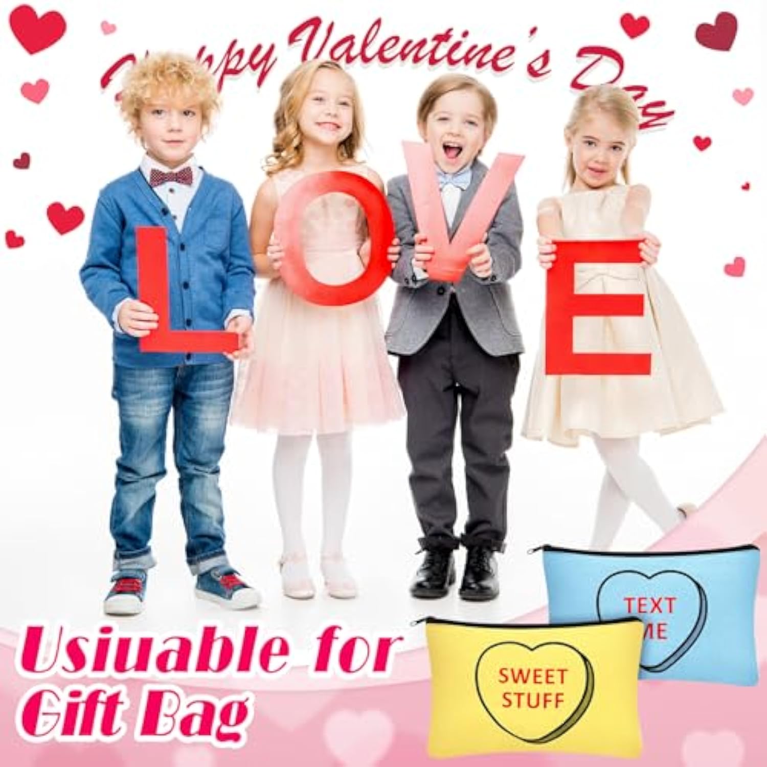 30 Pieces Valentine'S Day Makeup Bags Bulk For Women, Conversation Heart Cosmetic Bag With Zipper, Valentines Galentines Day Gift For Her Love Travel Purse Pouch Toiletry Organizer, 15 Styles