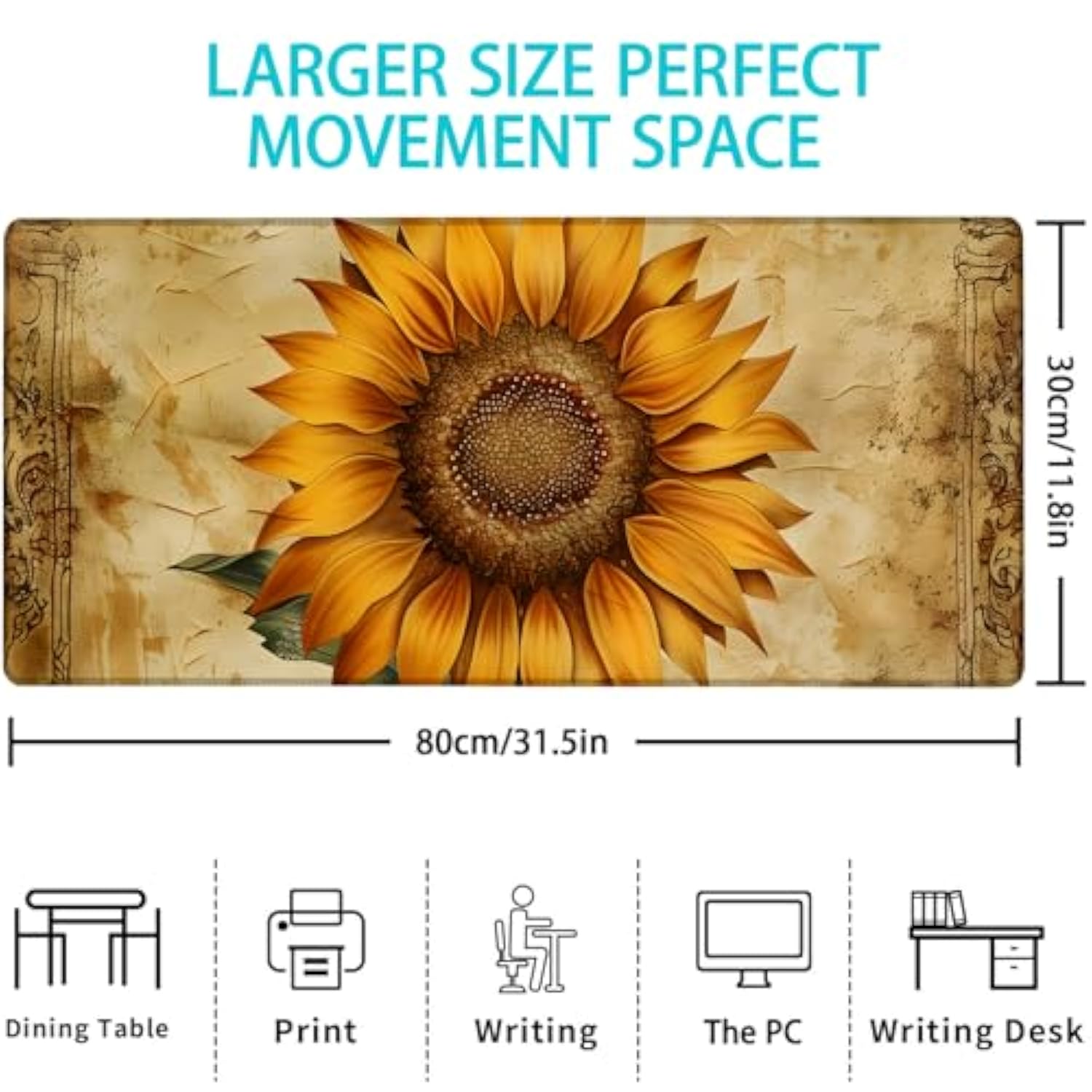 Gaming Mouse Pad, Mouse Pad, Desk Mat, Non-Slip Rubber Base Mousepads For Computers Laptop Office School Home Accessories Decor 31.5" X 11.8"?Sunflower