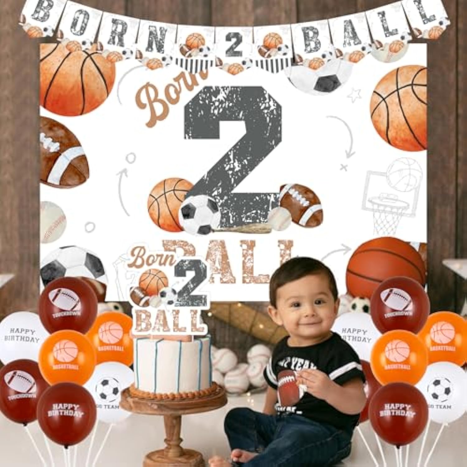 Born 2 Ball Birthday Decorations - Sports Theme Banner, Cake Toppers & Party Supplies