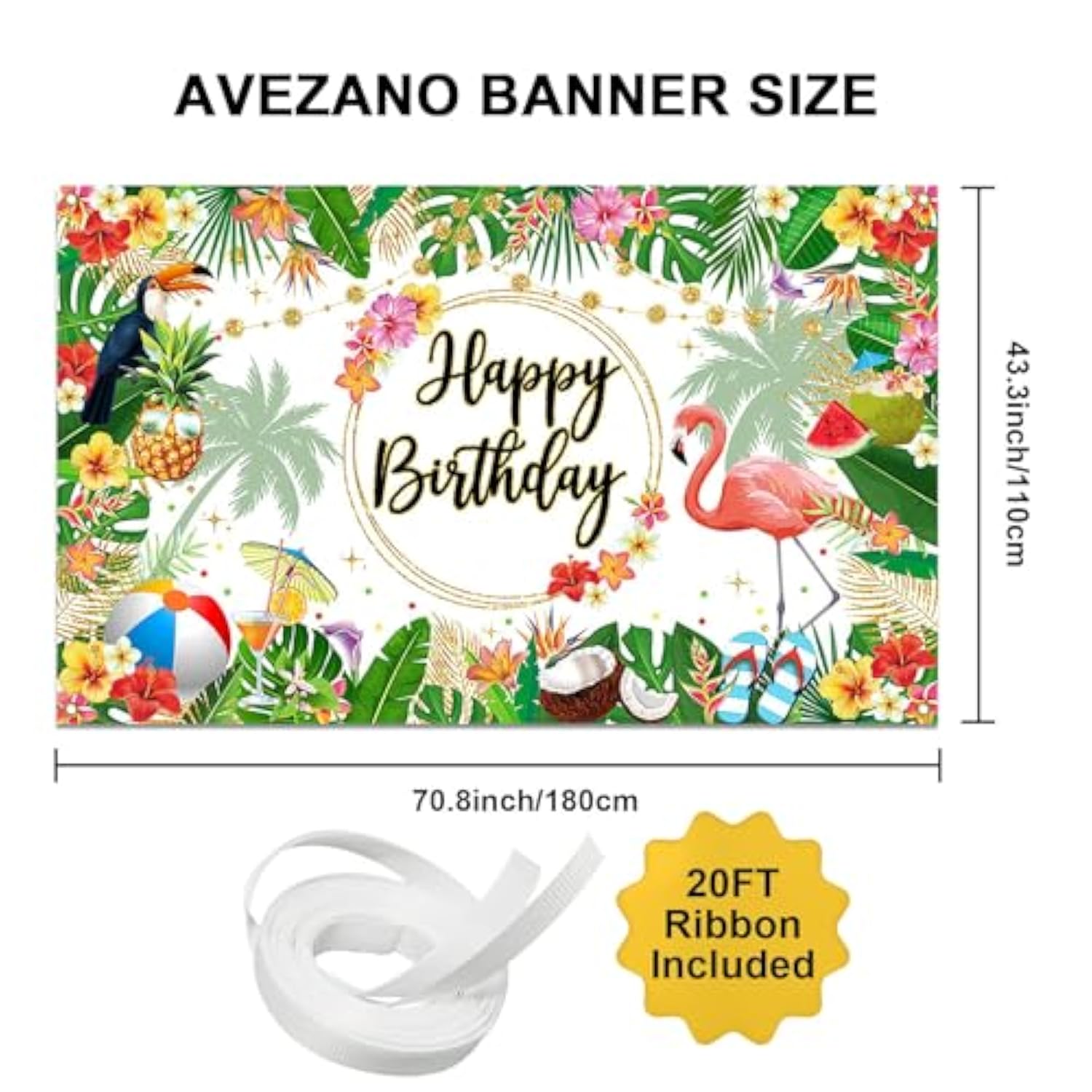 Summer Hawaiian Birthday Backdrop Tropical Flamingo Beach Birthday Party Decorations Palm Pineapple Aloha Happy Birthday Party Supplies 70.8 X 43.3 Inch