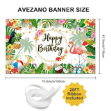 Summer Hawaiian Birthday Backdrop Tropical Flamingo Beach Birthday Party Decorations Palm Pineapple Aloha Happy Birthday Party Supplies 70.8 X 43.3 Inch
